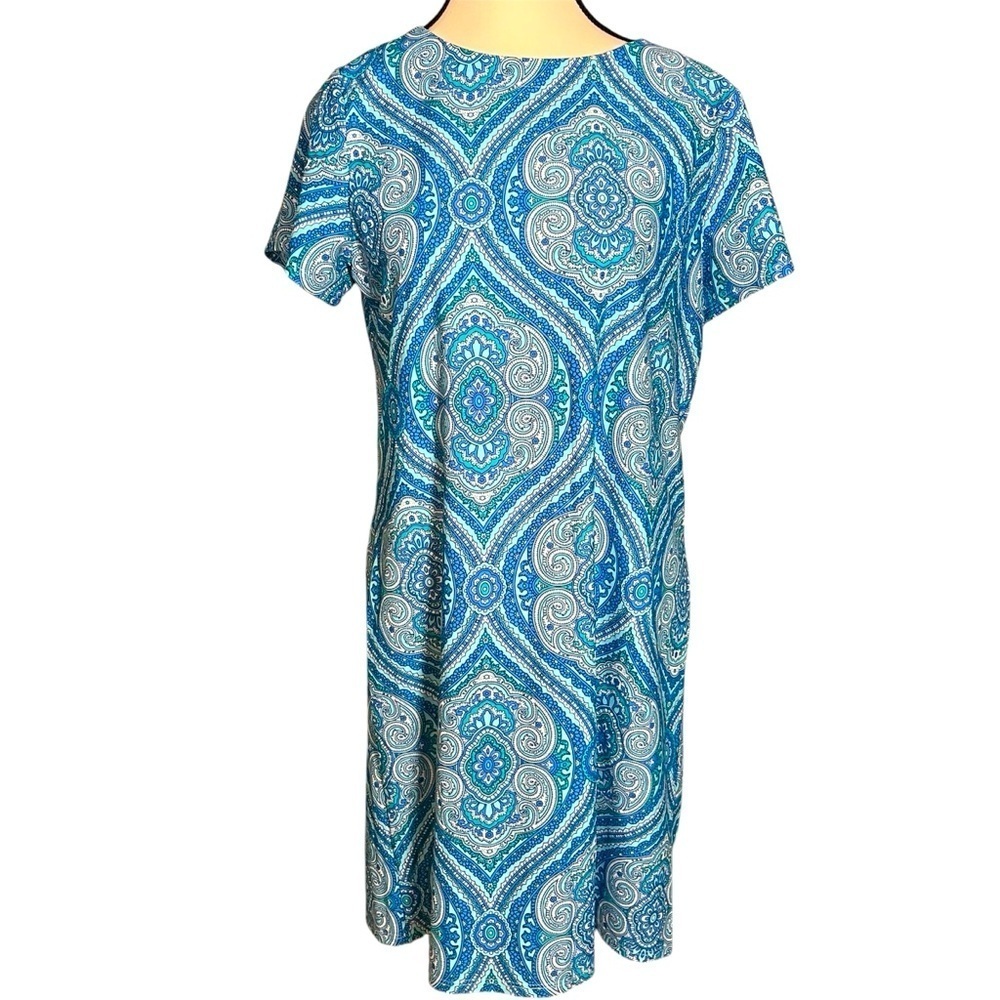 Jude Connelly Blue Paisley Shift Dress Short Sleeve Woman’s Size M Made In USA